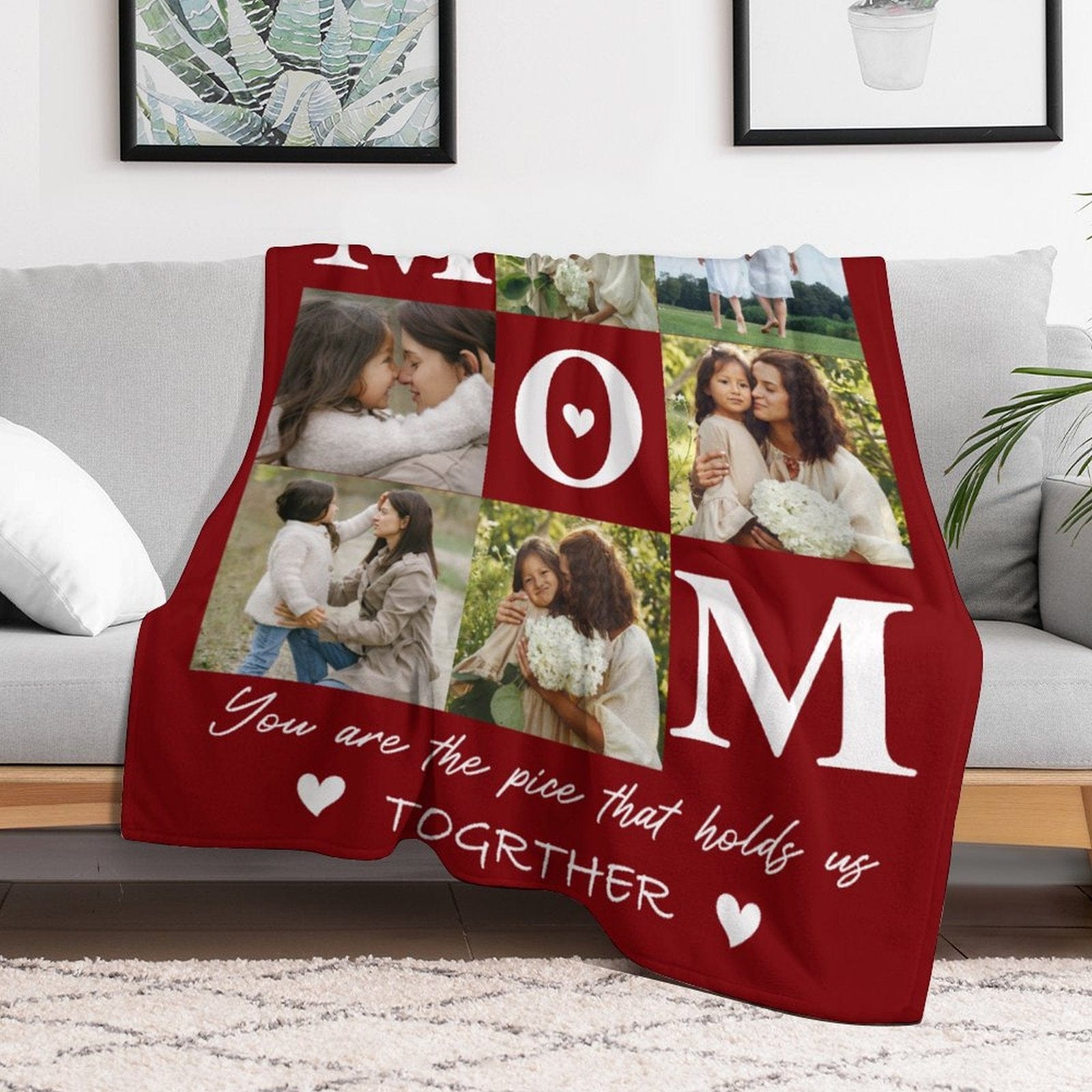 Custom Custom 6 Photos Red Mom Ever White Anti-pilling Flannel Blanket Personalized Mother's Day Blanket Gifts For Best Mom And Grandma - YesCustom
