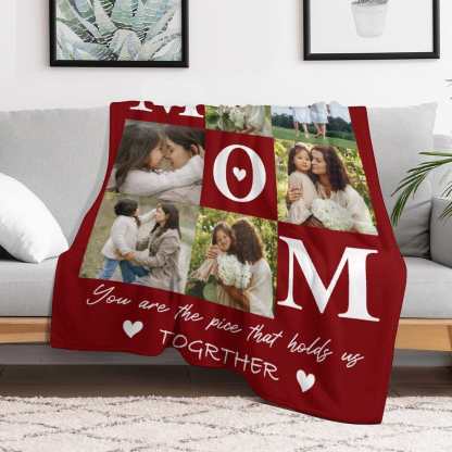 Custom Custom 6 Photos Red Mom Ever White Anti-pilling Flannel Blanket Personalized Mother's Day Blanket Gifts For Best Mom And Grandma - YesCustom