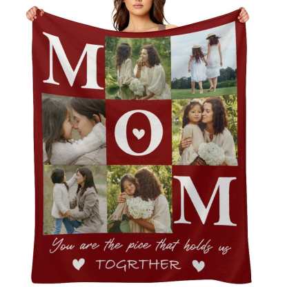Custom Custom 6 Photos Red Mom Ever White Anti-pilling Flannel Blanket Personalized Mother's Day Blanket Gifts For Best Mom And Grandma - YesCustom