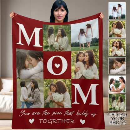 Custom Custom 6 Photos Red Mom Ever White Anti-pilling Flannel Blanket Personalized Mother's Day Blanket Gifts For Best Mom And Grandma - YesCustom