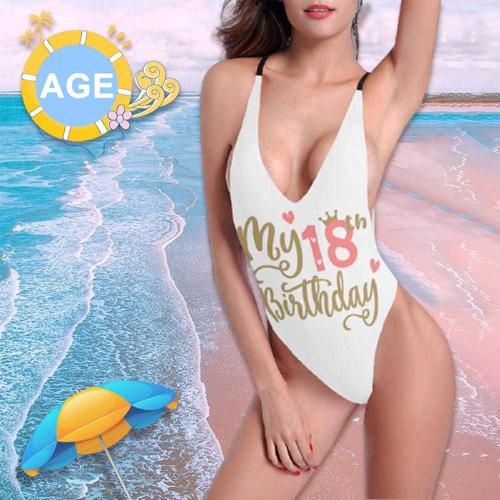 Custom Custom Age My Birthday Women's Halter Straps Backless Swimsuit - YesCustom