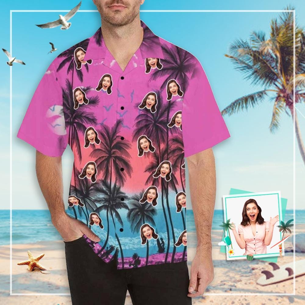 Custom Custom All Over Print Hawaiian Shirt with Face Coconut Tree Create Your Own Hawaiian Shirt - YesCustom
