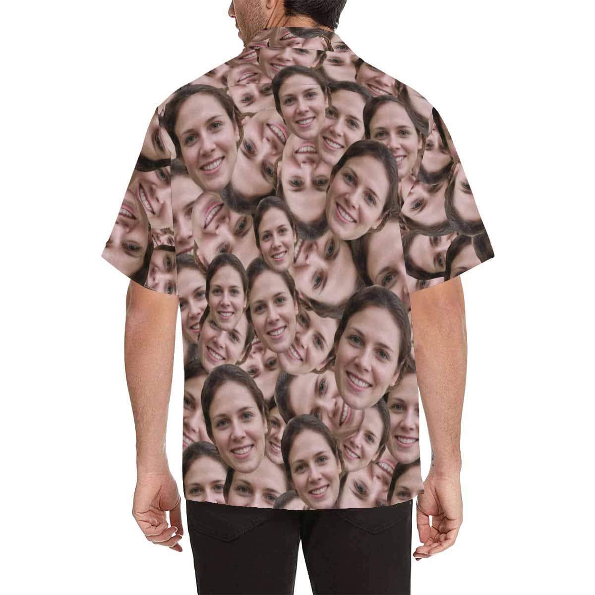 Custom Custom All Over Print Hawaiian Shirt with Girlfriend Face Irregular Seamless Tropical Aloha Shirt Birthday Vacation Party Gift for Him - YesCustom