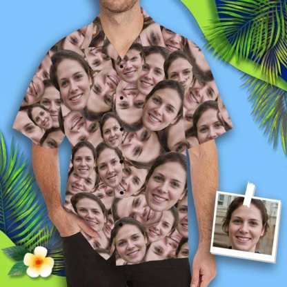 Custom Custom All Over Print Hawaiian Shirt with Girlfriend Face Irregular Seamless Tropical Aloha Shirt Birthday Vacation Party Gift for Him - YesCustom