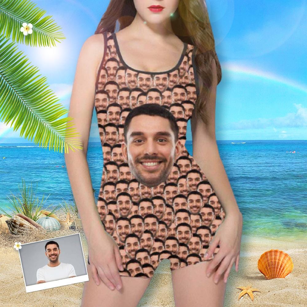 Custom Custom All You Face Swimsuit Personalized Women's One Piece Boyleg Bathing Suit Birthday Gift For Her - YesCustom