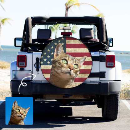 Custom Custom American Flag Pet Face Spare Tire Cover Wheel Cover Protectors Car Accessories 14/15/16/17/18" - YesCustom