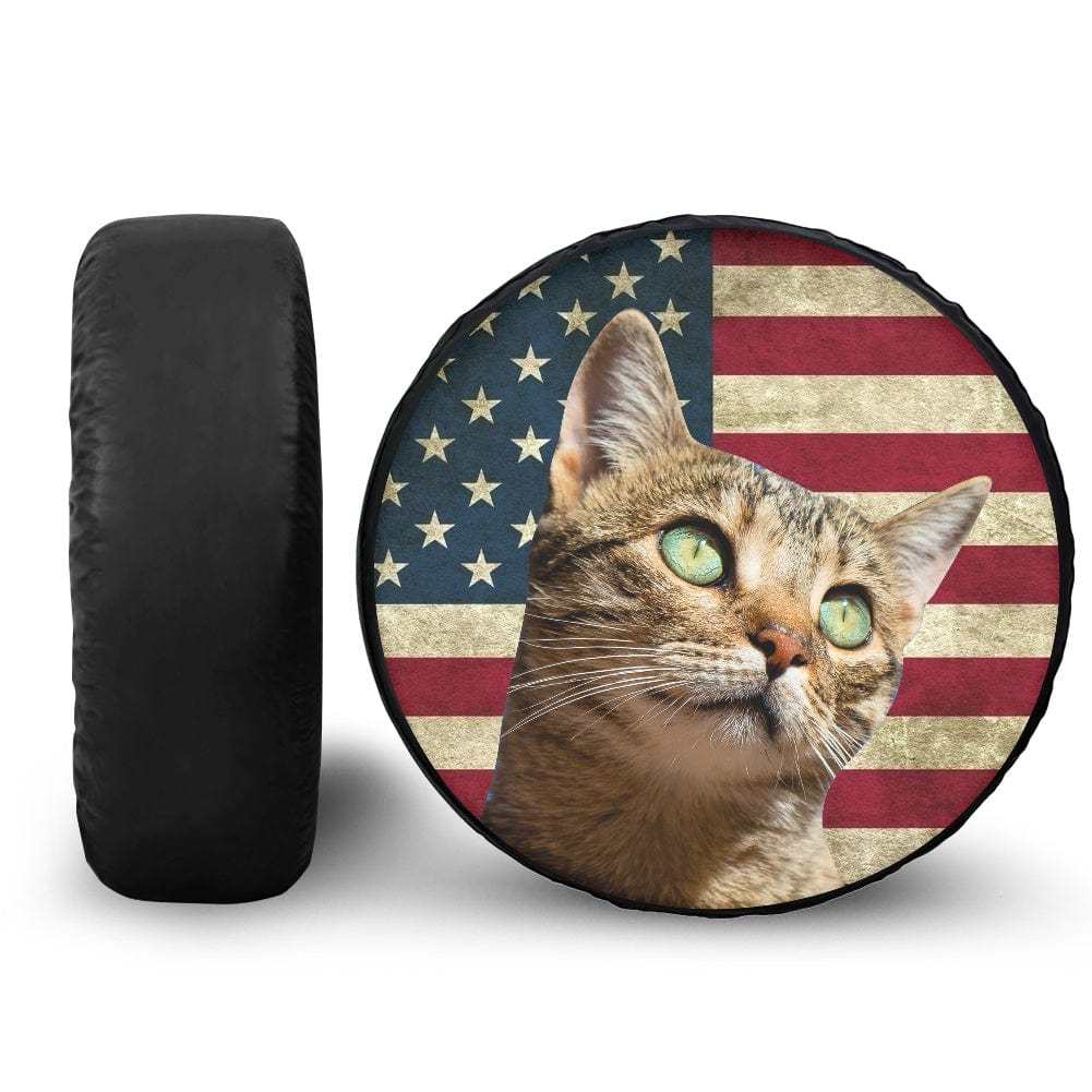 Custom Custom American Flag Pet Face Spare Tire Cover Wheel Cover Protectors Car Accessories 14/15/16/17/18" - YesCustom