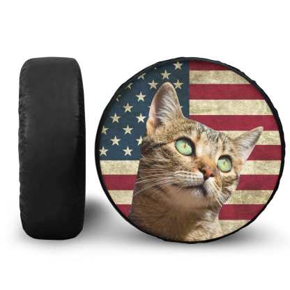 Custom Custom American Flag Pet Face Spare Tire Cover Wheel Cover Protectors Car Accessories 14/15/16/17/18" - YesCustom