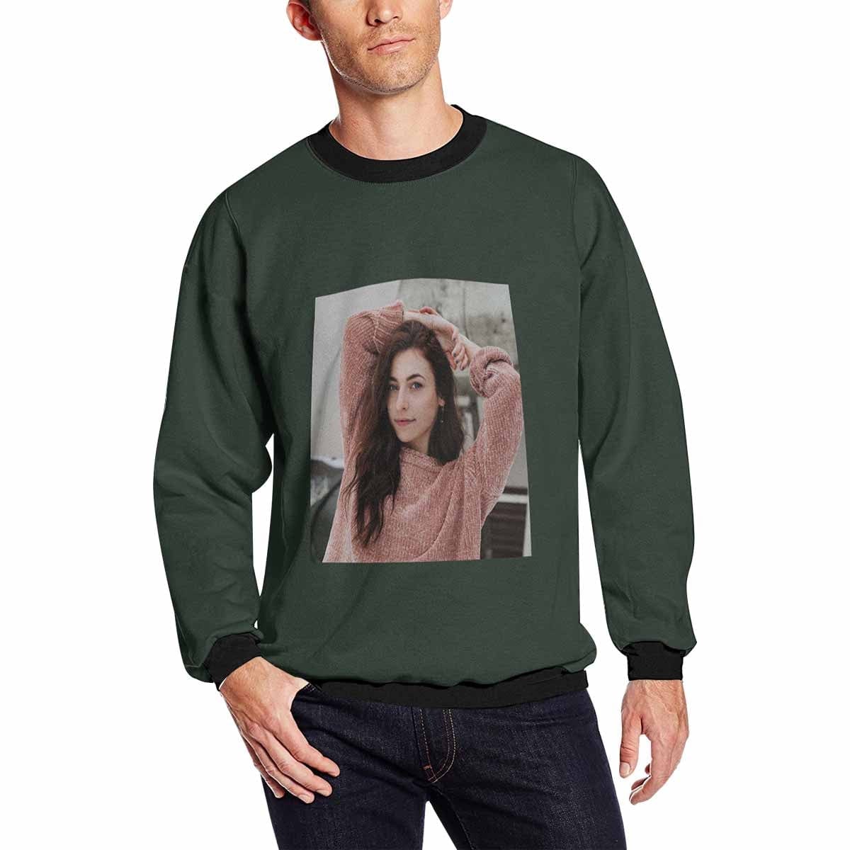 Custom Custom Any Photo Couple Sweatshirt Personalized Dark Green Matching Loose Sweatshirt for Him and Her Unisex Couple Crewneck Long Sleeve T-shirt - YesCustom