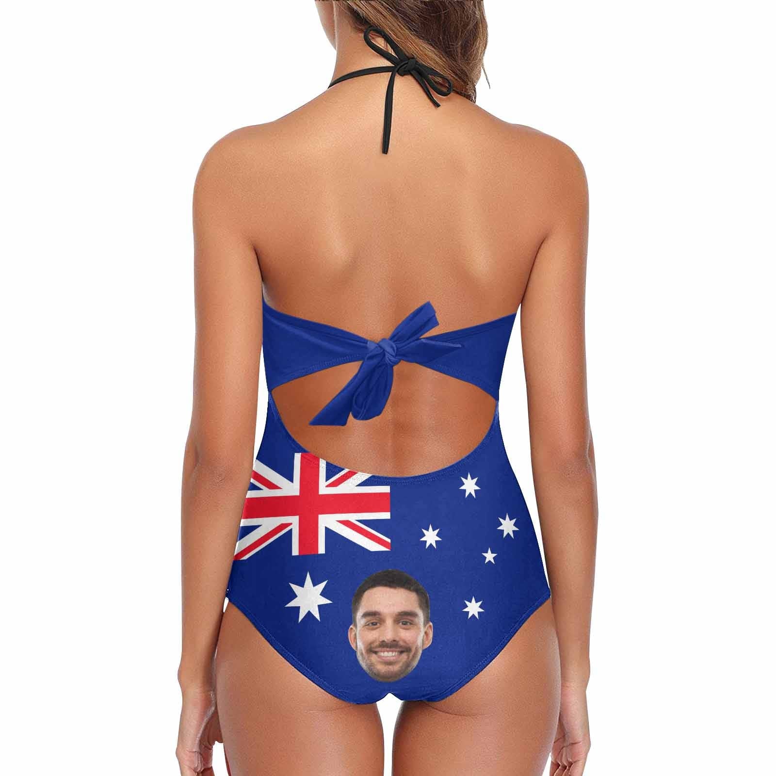 Custom Custom Australia Flag Lace Band Embossing Face Swimsuit Women's New Strap One Piece Bathing Suit Celebrate Holiday Party - YesCustom