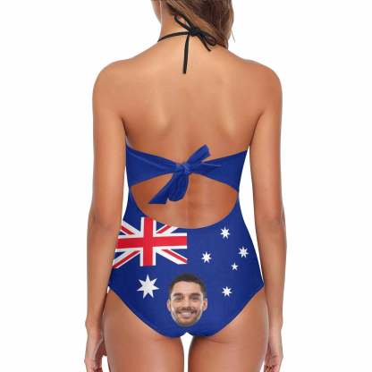Custom Custom Australia Flag Lace Band Embossing Face Swimsuit Women's New Strap One Piece Bathing Suit Celebrate Holiday Party - YesCustom