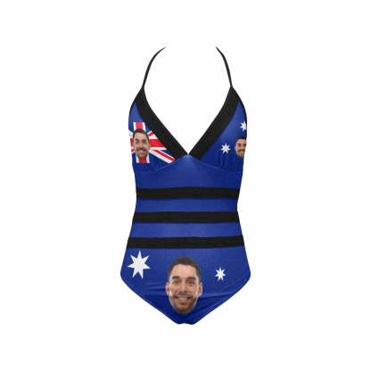 Custom Custom Australia Flag Lace Band Embossing Face Swimsuit Women's New Strap One Piece Bathing Suit Celebrate Holiday Party - YesCustom