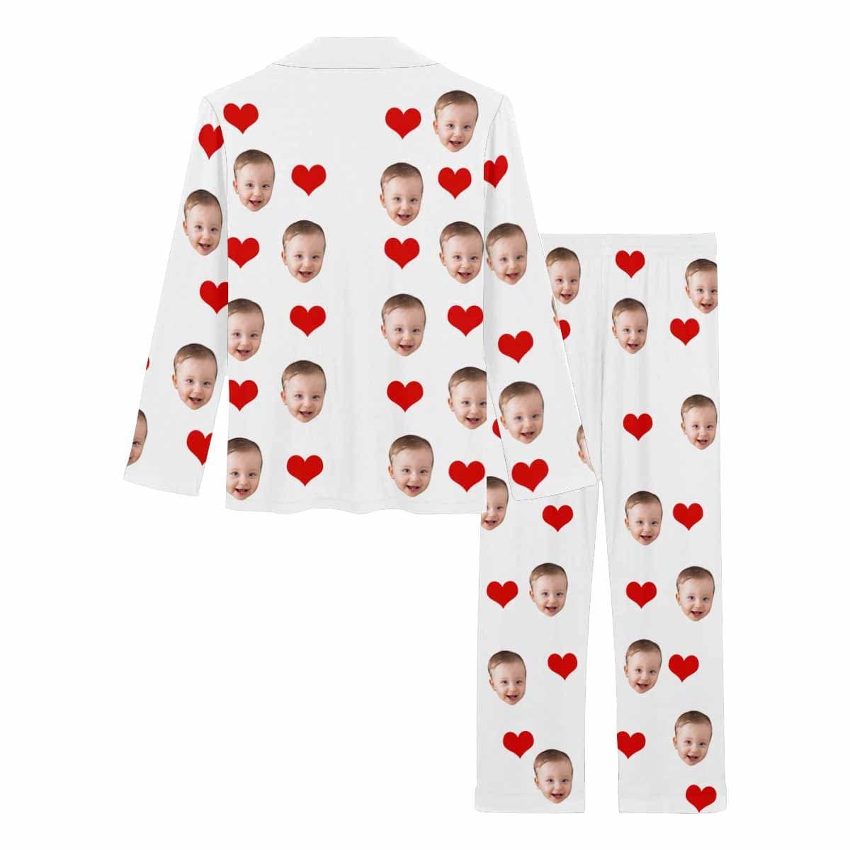 Custom Custom Baby Face Pajamas Heart Sleepwear Personalized Women's Slumber Party Long Pajama Set - YesCustom