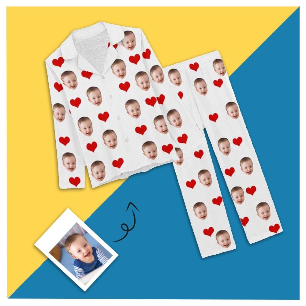 Custom Custom Baby Face Pajamas Heart Sleepwear Personalized Women's Slumber Party Long Pajama Set - YesCustom