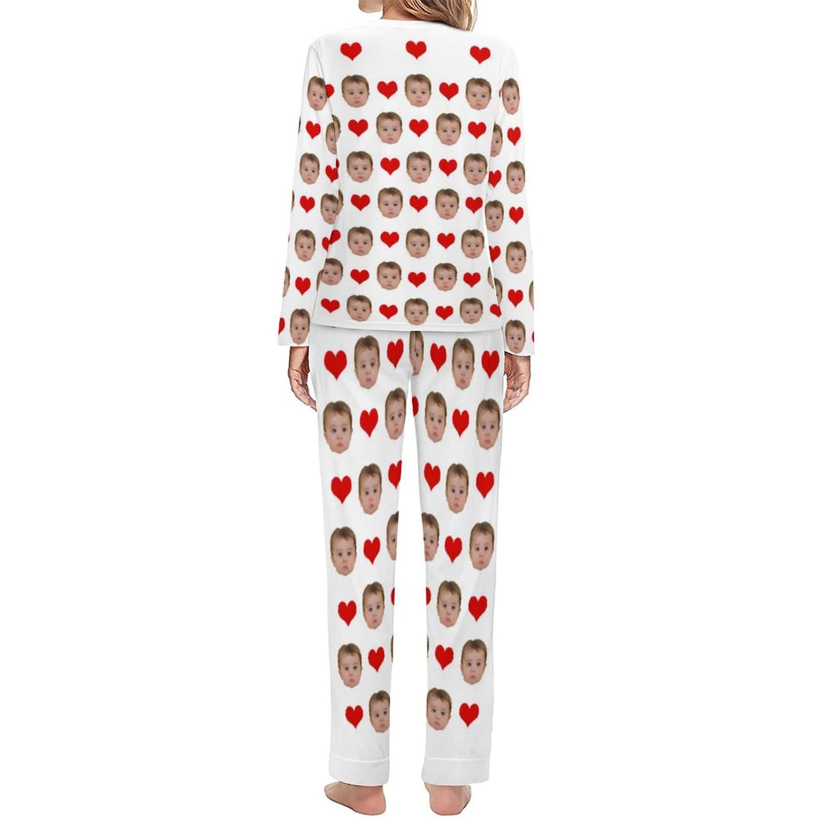 Custom Custom Baby Face Pajamas Love Heart Sleepwear Personalized Women's Slumber Party Crewneck Long Pajamas Set - YesCustom