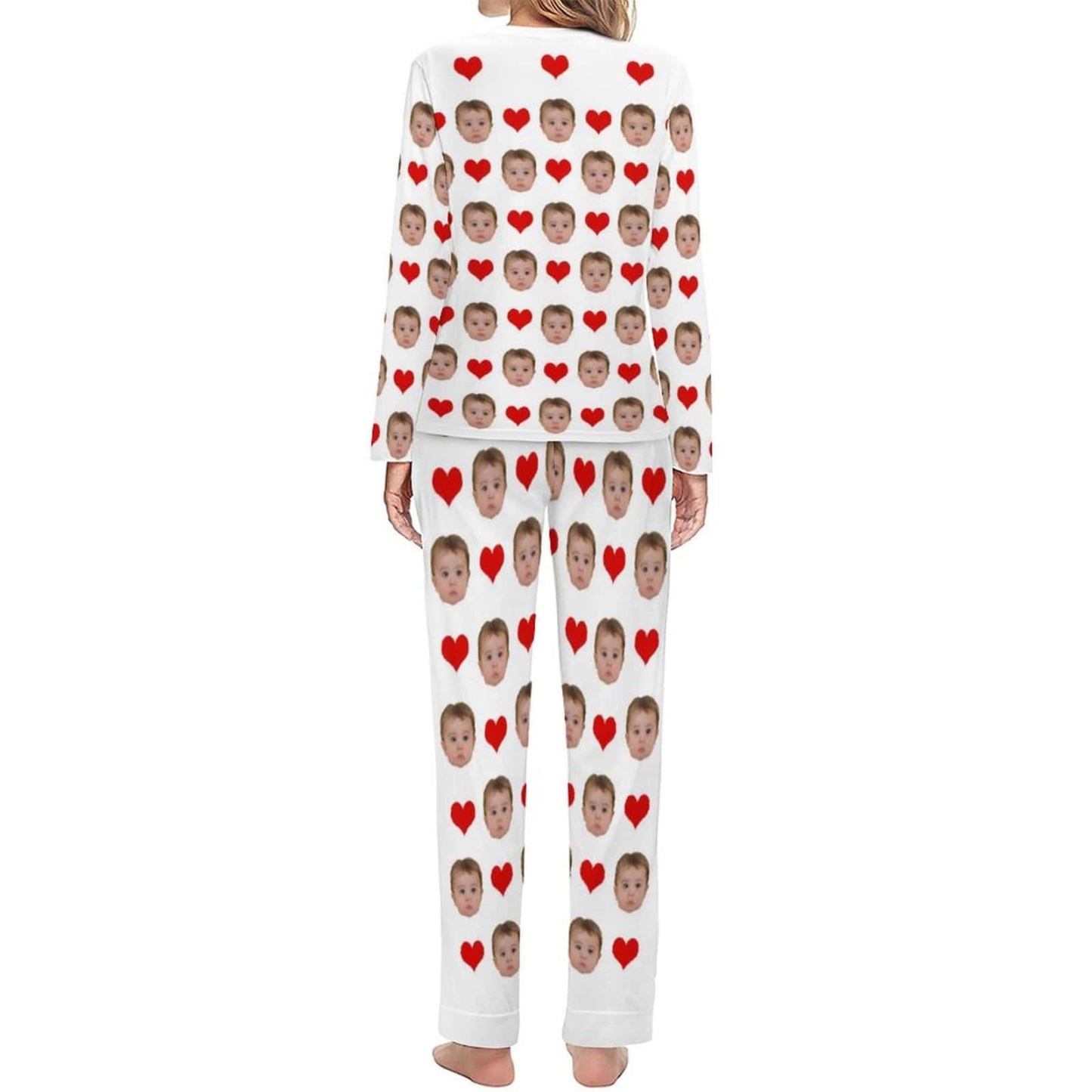 Custom Custom Baby Face Pajamas Love Heart Sleepwear Personalized Women's Slumber Party Crewneck Long Pajamas Set - YesCustom