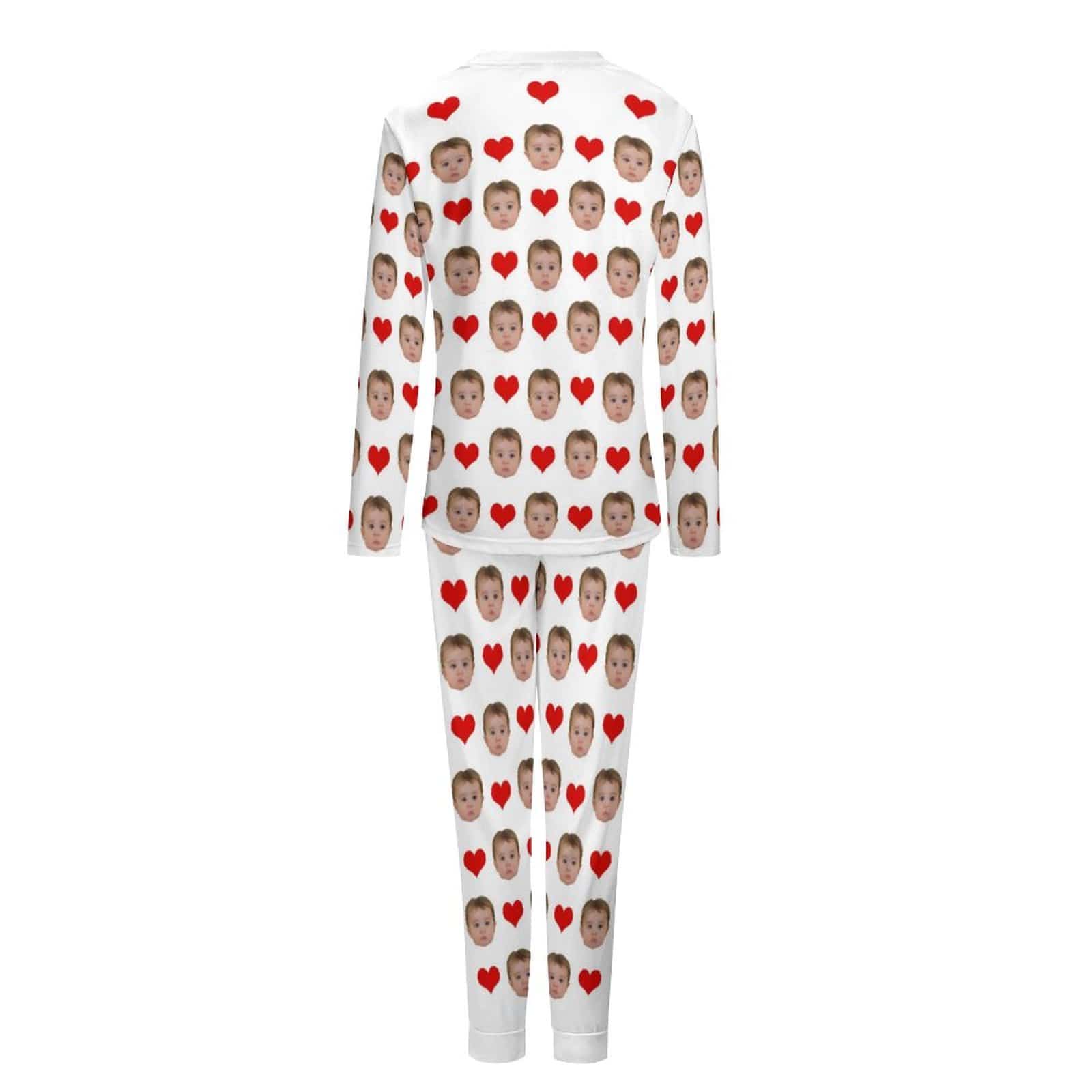 Custom Custom Baby Face Pajamas Love Heart Sleepwear Personalized Women's Slumber Party Crewneck Long Pajamas Set - YesCustom