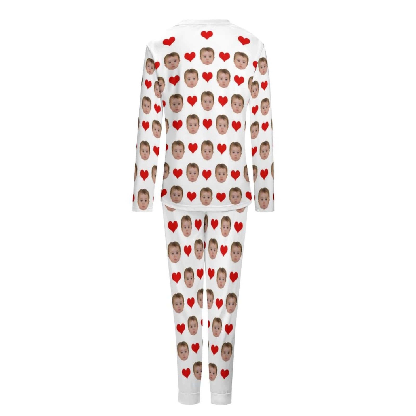 Custom Custom Baby Face Pajamas Love Heart Sleepwear Personalized Women's Slumber Party Crewneck Long Pajamas Set - YesCustom