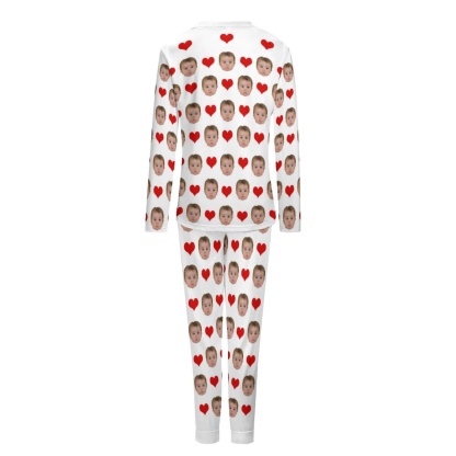 Custom Custom Baby Face Pajamas Love Heart Sleepwear Personalized Women's Slumber Party Crewneck Long Pajamas Set - YesCustom