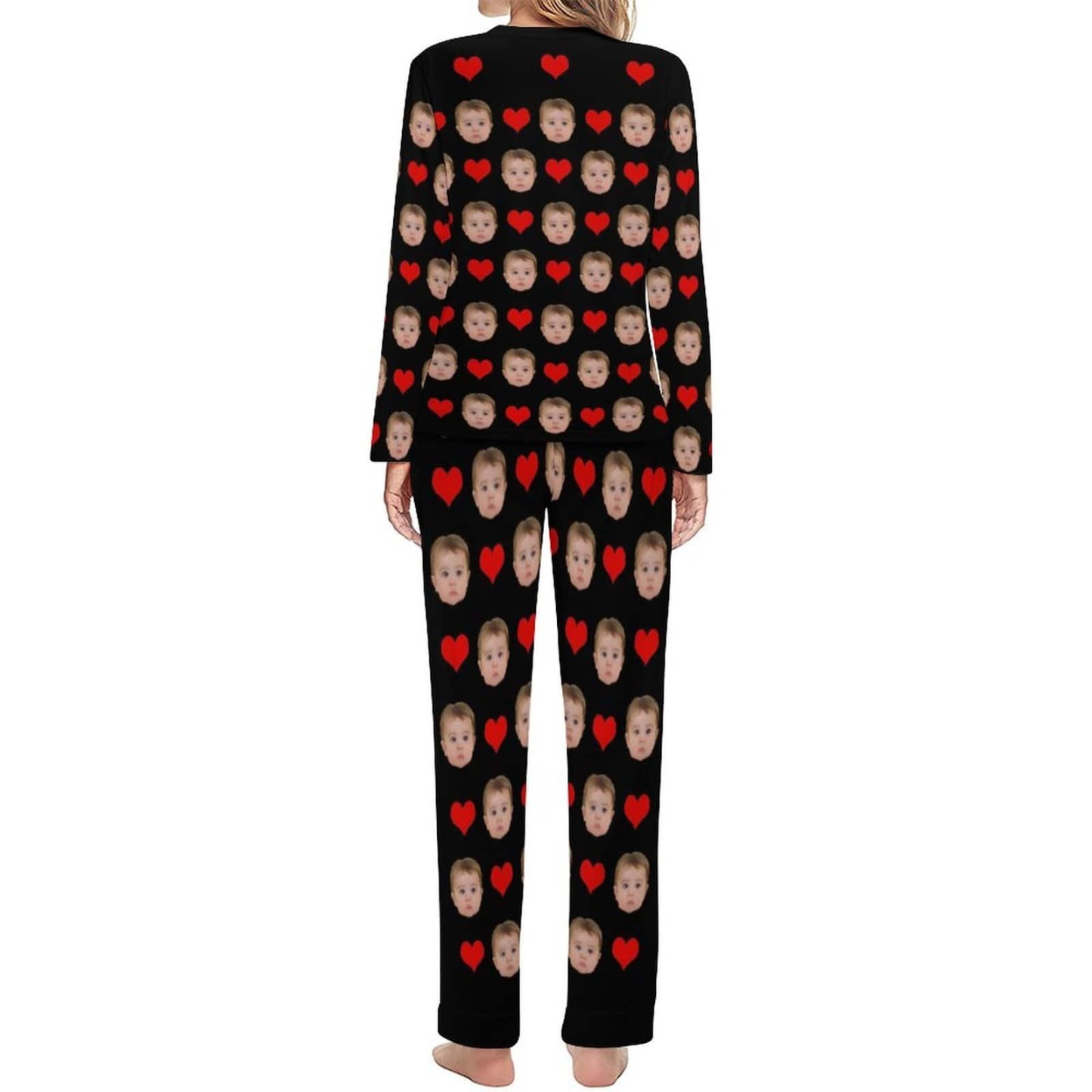 Custom Custom Baby Face Pajamas Love Heart Sleepwear Personalized Women's Slumber Party Crewneck Long Pajamas Set - YesCustom