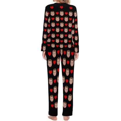Custom Custom Baby Face Pajamas Love Heart Sleepwear Personalized Women's Slumber Party Crewneck Long Pajamas Set - YesCustom