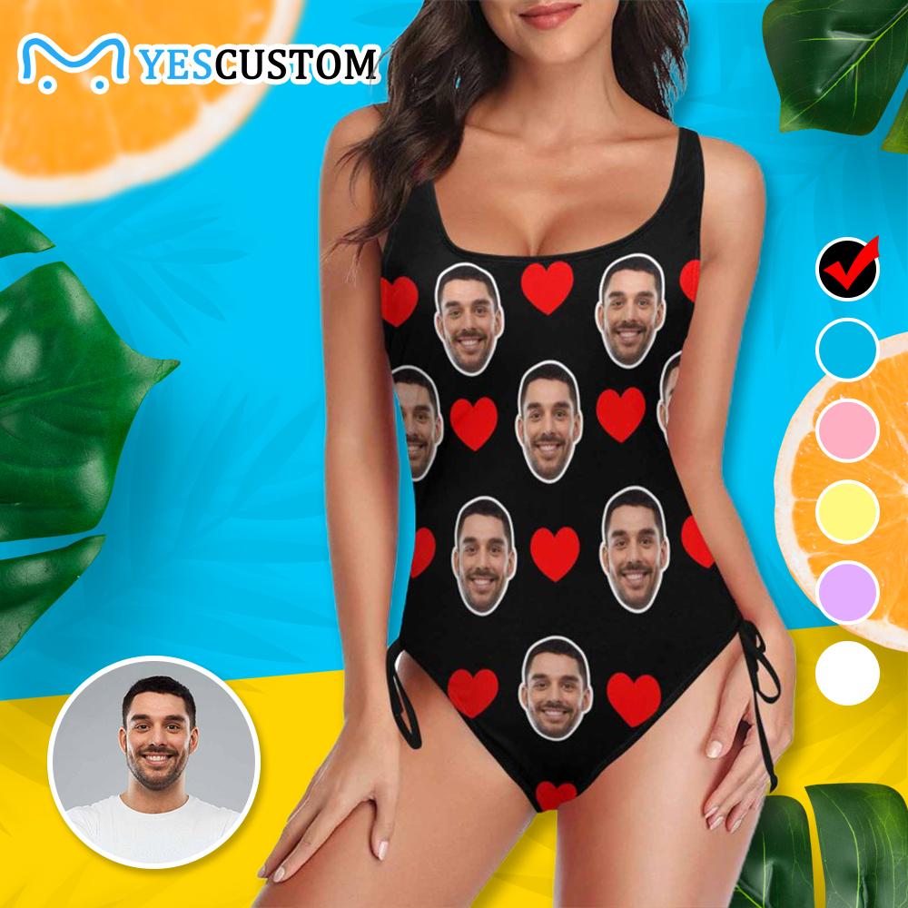 Custom Custom Best Love For You Face Swimsuits Personalized Women's New Drawstring Side One Piece Bathing Suit Bridesmaid Pool Party - YesCustom