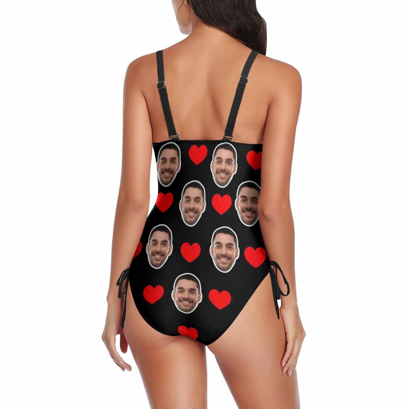 Custom Custom Best Love For You Face Swimsuits Personalized Women's New Drawstring Side One Piece Bathing Suit Bridesmaid Pool Party - YesCustom