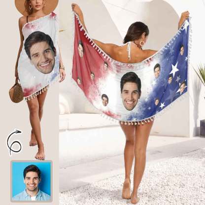 Custom Custom Big Face American Flag Beach Wraps Chiffon Sarong Bikini Swimsuit Cover Ups Skirt Tassels Independence Day - YesCustom