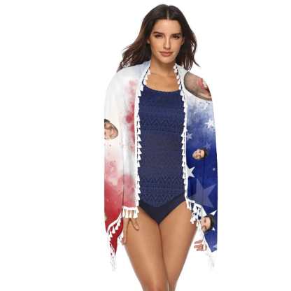 Custom Custom Big Face American Flag Beach Wraps Chiffon Sarong Bikini Swimsuit Cover Ups Skirt Tassels Independence Day - YesCustom