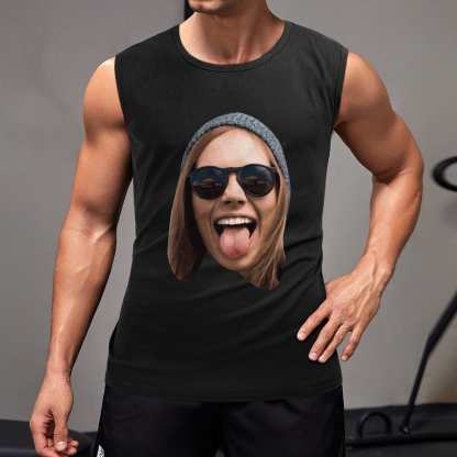 Custom Custom Big Face Black Sleeveless 100% Cotton T-Shirt Personalized Men's All Over Print Tank Top - YesCustom