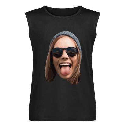Custom Custom Big Face Black Sleeveless 100% Cotton T-Shirt Personalized Men's All Over Print Tank Top - YesCustom