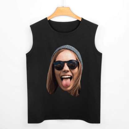 Custom Custom Big Face Black Sleeveless 100% Cotton T-Shirt Personalized Men's All Over Print Tank Top - YesCustom