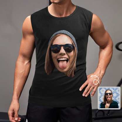 Custom Custom Big Face Black Sleeveless 100% Cotton T-Shirt Personalized Men's All Over Print Tank Top - YesCustom