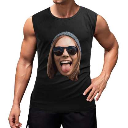 Custom Custom Big Face Black Sleeveless 100% Cotton T-Shirt Personalized Men's All Over Print Tank Top - YesCustom