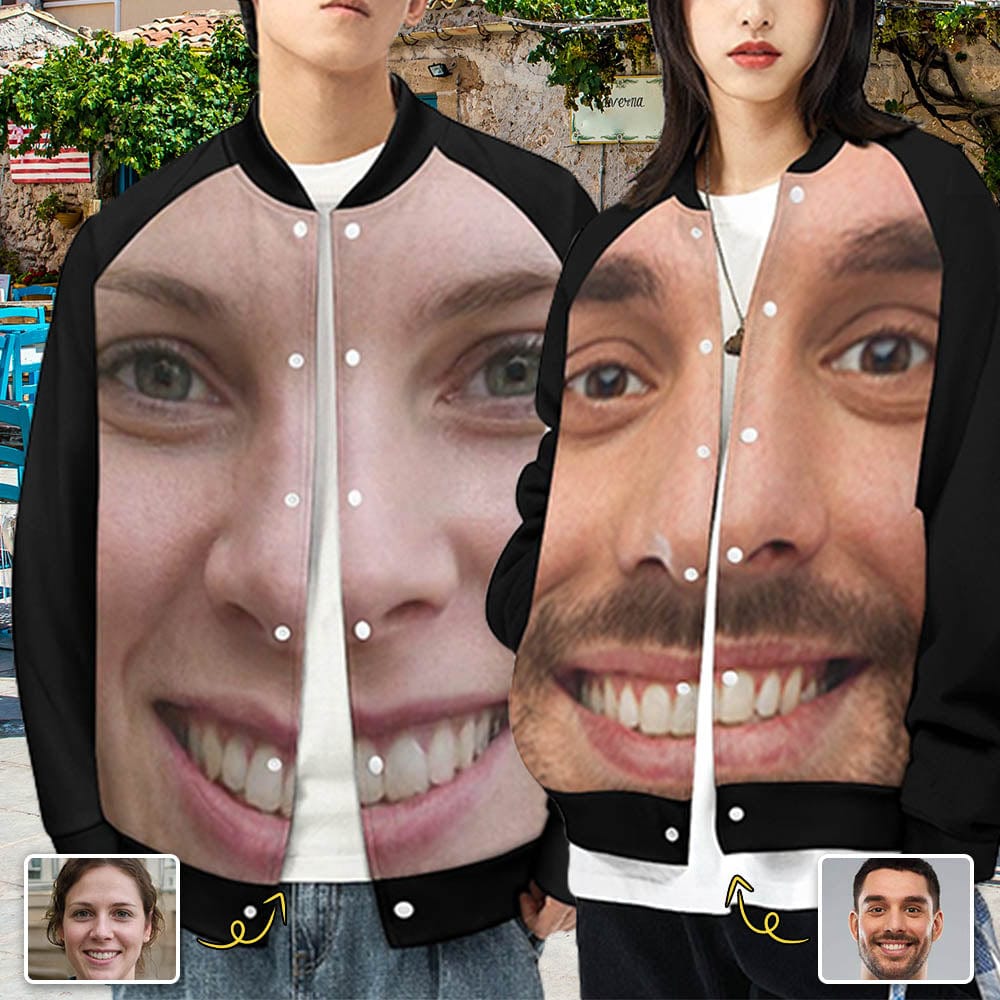 Custom Custom Big Face Couple Funny Women/Men's Bomber Jacket Unisex Outerwear - YesCustom