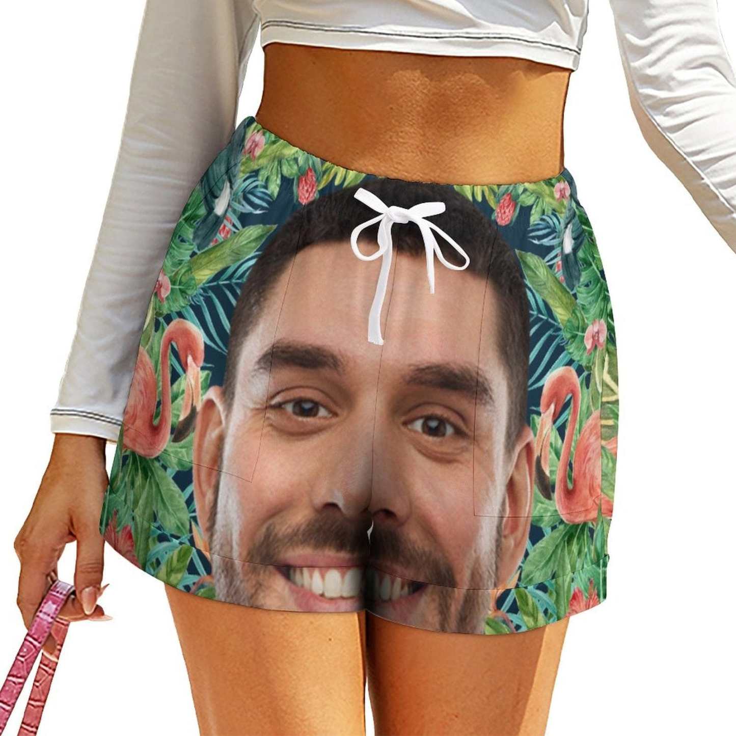 Custom Custom Big Face Flamingo Women High Waist Shorts Hot Short Pants Casual Loose Shorts Beachwear for Women Fitness Running Trousers - YesCustom