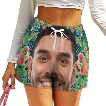 Custom Custom Big Face Flamingo Women High Waist Shorts Hot Short Pants Casual Loose Shorts Beachwear for Women Fitness Running Trousers - YesCustom