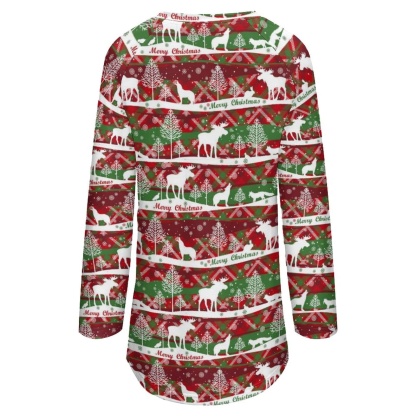 Custom Custom Big Face Full Print Long Sleeve T-Shirt with Red Hat Christmas Pattern Create Your Own Personalized Couple All Over Print T-shirt - YesCustom