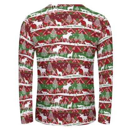 Custom Custom Big Face Full Print Long Sleeve T-Shirt with Red Hat Christmas Pattern Create Your Own Personalized Couple All Over Print T-shirt - YesCustom