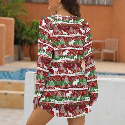 Custom Custom Big Face Full Print Long Sleeve T-Shirt with Red Hat Christmas Pattern Create Your Own Personalized Couple All Over Print T-shirt - YesCustom