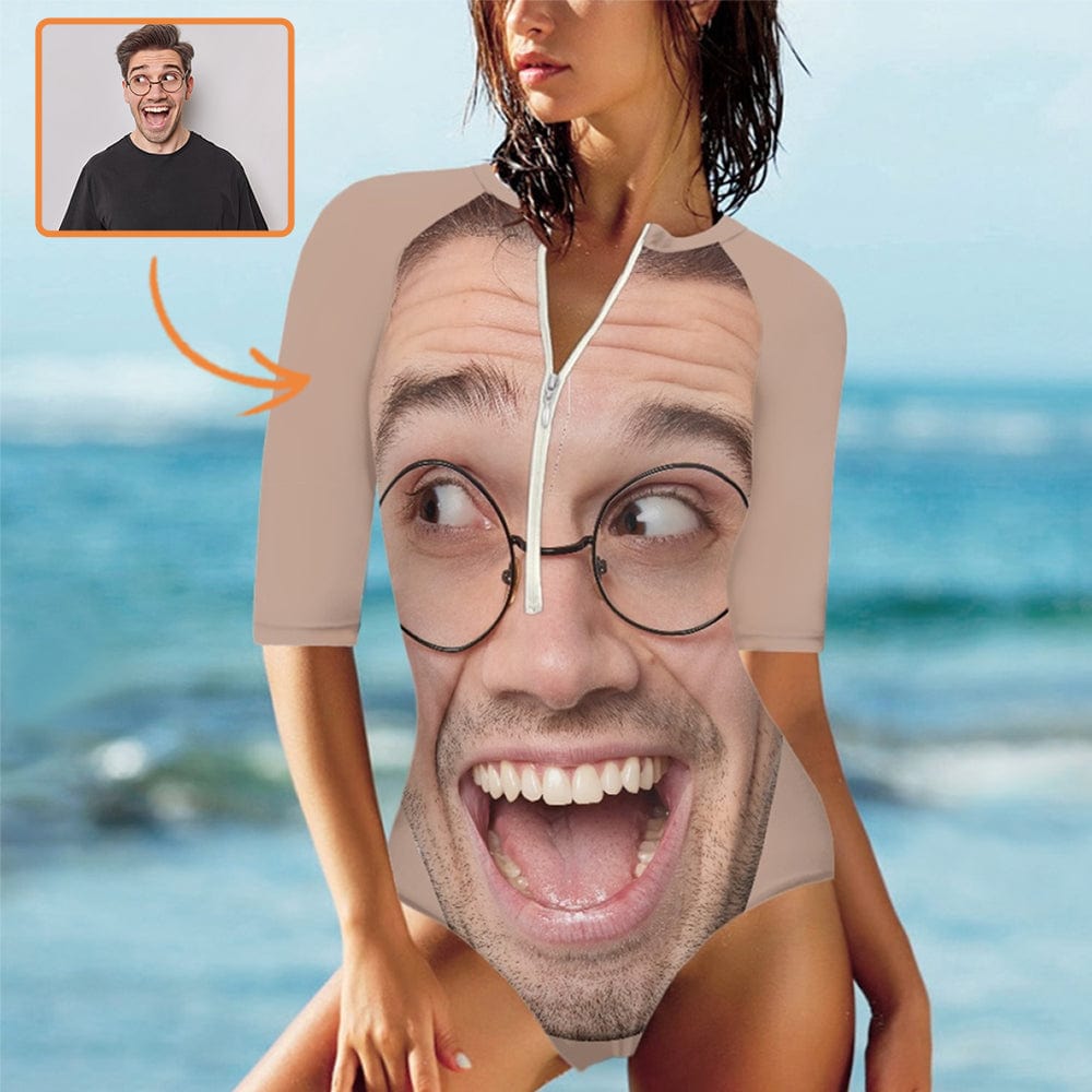 Custom Custom Big Face Half Sleeve One Piece Swimsuit Personalized Big Face Half Sleeve Bikini - YesCustom