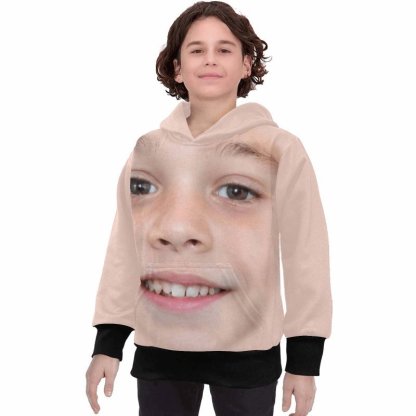 Custom Custom Big Face Kid's Long Sleeve Hoodie for 2-15Y Personalized Hooded Pullover Loose Hoodie - YesCustom