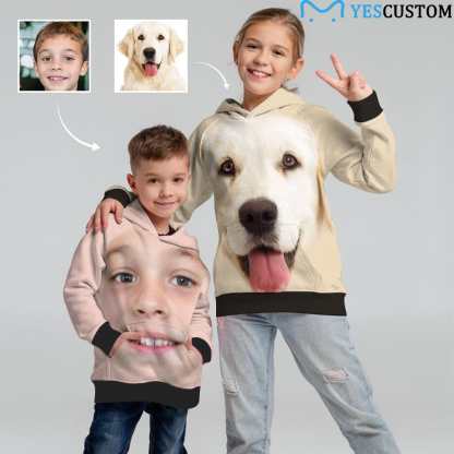Custom Custom Big Face Kid's Long Sleeve Hoodie for 2-15Y Personalized Hooded Pullover Loose Hoodie - YesCustom