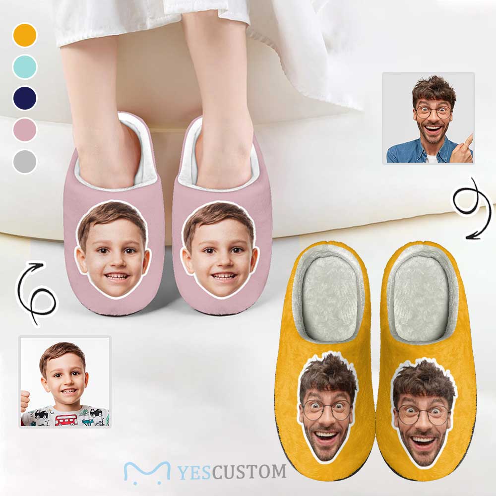 Custom Custom Big Face Multicolor Cotton Slippers for Adult&Kids Personalized Non-Slip Slippers Warm House Shoes - YesCustom