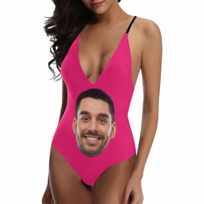 Custom Custom Big Face Multicolor Women's Lacing Backless One Piece Swimsuit - YesCustom