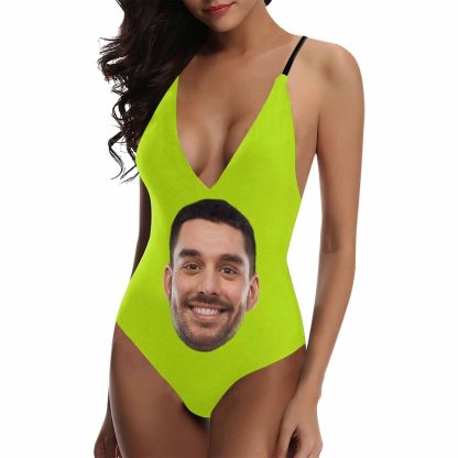 Custom Custom Big Face Multicolor Women's Lacing Backless One Piece Swimsuit - YesCustom