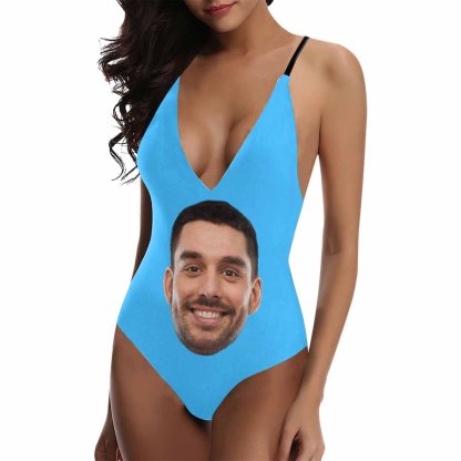 Custom Custom Big Face Multicolor Women's Lacing Backless One Piece Swimsuit - YesCustom