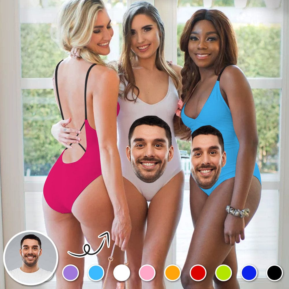 Custom Custom Big Face Multicolor Women's Lacing Backless One Piece Swimsuit - YesCustom