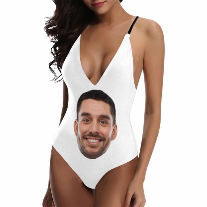 Custom Custom Big Face Multicolor Women's Lacing Backless One Piece Swimsuit - YesCustom