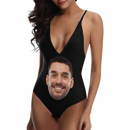 Custom Custom Big Face Multicolor Women's Lacing Backless One Piece Swimsuit - YesCustom